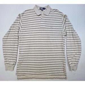 Polo Ralph Lauren Shirt Mens L‎ Tan 90's Striped Strong Vintage Vibe LIMITED USE
